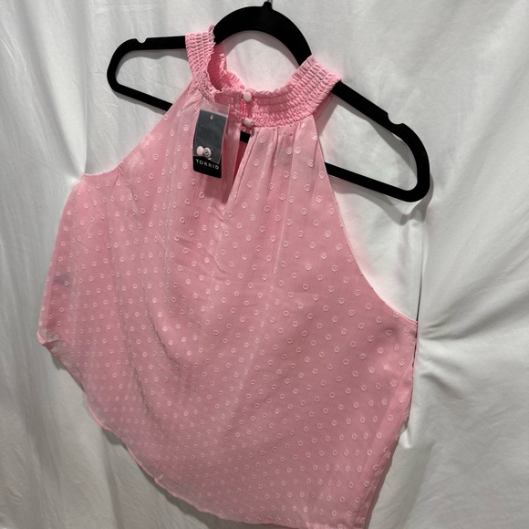 Torrid Pink Chiffon Clip Dot Halter Neck Tank 1X Blouse Girly Preppy Barbiecore - Picture 8 of 16